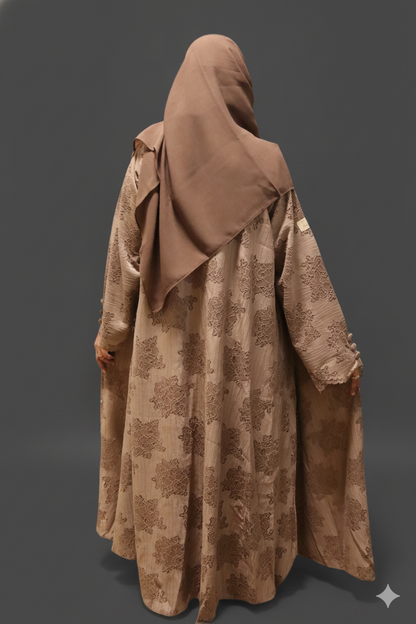 Mocha Blossom Open Abaya with Hijab