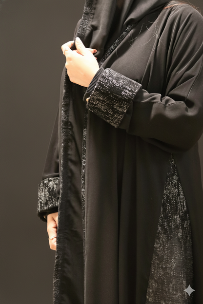 Sophisticated Black Abaya with Tweed Fabric