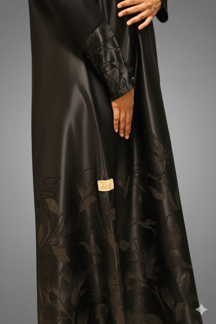 Elegant Black Abaya with Floral Design