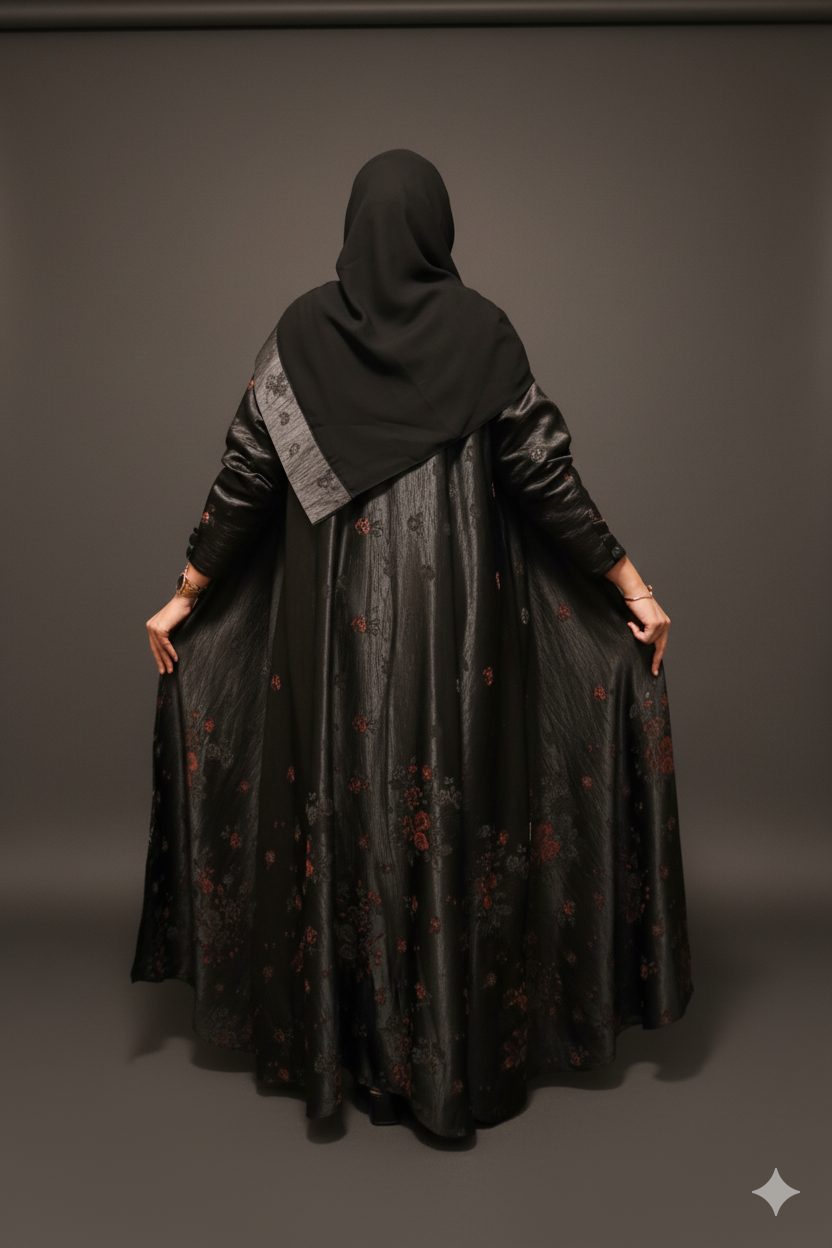 Black Abaya with Artistic Floral Print