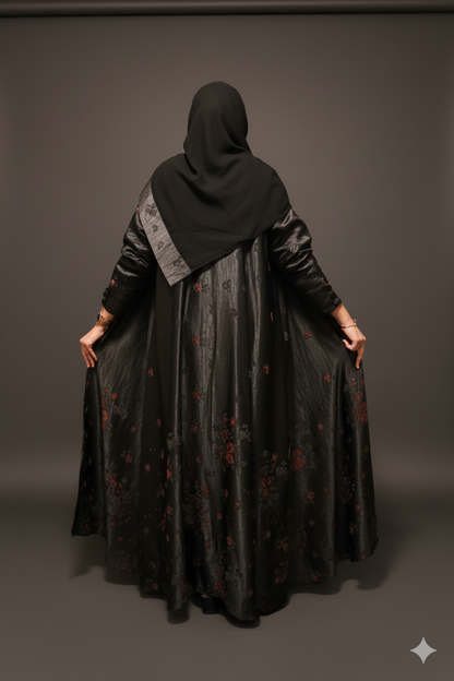 Black Abaya with Artistic Floral Print
